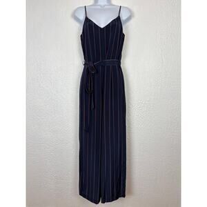 L'Agence Jaelyn Camisole Silk Wide Leg Jumpsuit Navy Blue Stripes Size 2